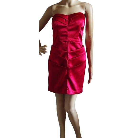 Windsor Dress Womens 9 Red Satin Strapless Sweetheart Party pleated banded mini - Picture 1 of 10